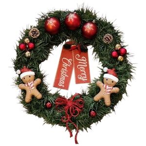 Charming 20" Christmas Wreath For Front Door Handmade Gingerbread Man